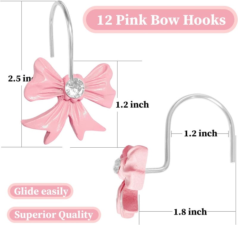 AamAccess Cute Bow Knot Shower Curtain Hooks Rings, Modern Home Decorativ Rust Resistant Hangers, 12PCS Shower Hooks for Bathroom Shower Rod, Bedroom, Living Room (Pink Bow) - Image 5